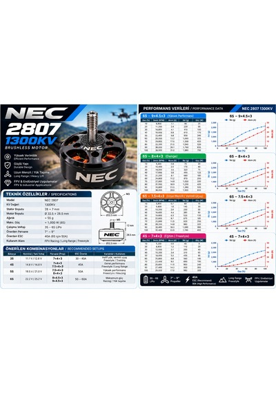 Nec 2807 1300kv Drone Motoru