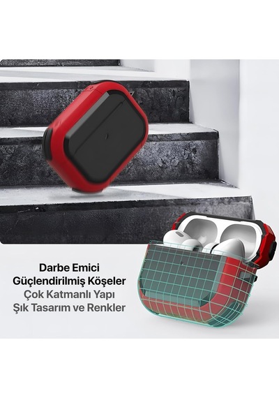 Airpods Pro 3 İle Uyumlu Armor Serisi Darbelere Karşı Ultra Güçlü Koruma Fiber Karbon Arka Tasarım Kılıf Kırm Diğer