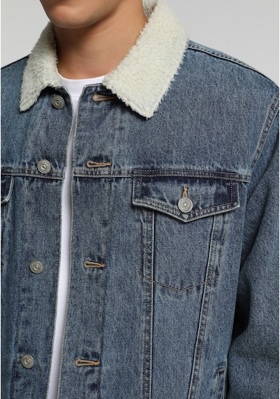 Colin's Colins Regular Fit Düğmeli Astarsız Kürklü Erkek Mid İndigo Denim Ceket Cl1082668 Q1.v1 Dn45144