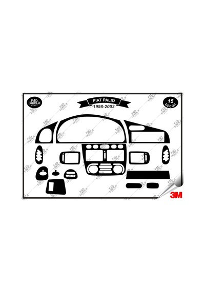 Fiat Palio 1998-2002 Torpido Konsol Trim Göğüs Maun Kaplama Set 15 Parça Siyah