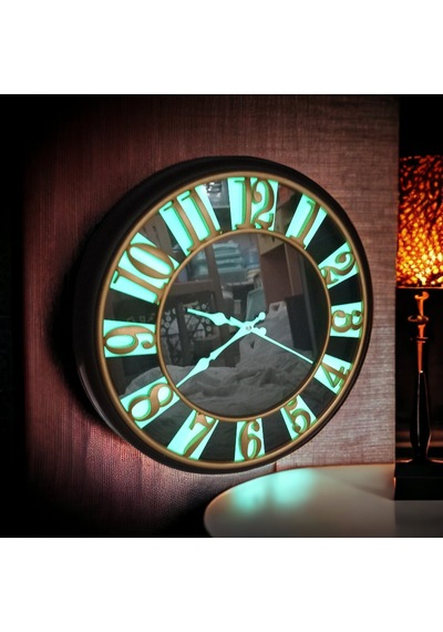 Siyah Gold Yeşil Fosforlu Salon Ofis Otel Duvar Saati 40 Cm Siyah