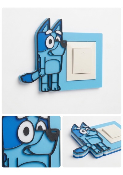 Bluey Anahtar & Priz Çerçevesi El Yapımı Işık Anahtarı Süsü Çocuk Odası Duvar Dekoru Dekoratif Hediye 001
