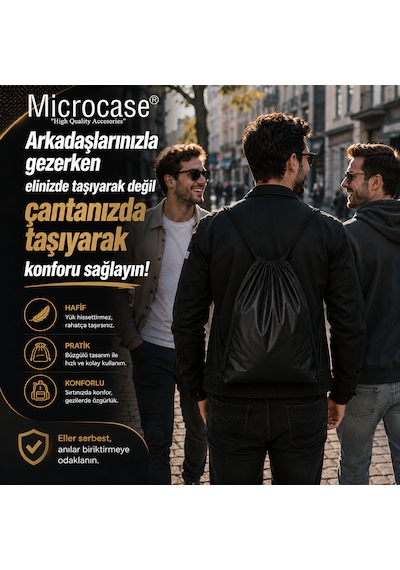 Microcase Motosiklet Scooter Bisiklet İçin Sırt Askılıklı Büzgülü Taşıma Saklama Amaçlı Kask Çantası Koruyucu Kese 47x42 Cm Al5688 Siyah