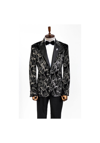 Wessi Slim Fit Simli Erkek Smokin Ceket - Siyah