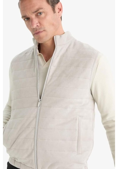 Defacto Slim Fit Dar Kesim Dik Yaka Astarlı Fermuarlı Cepli Mevsimlik Baharlık Süet Yelek F0246AX25AU Gri