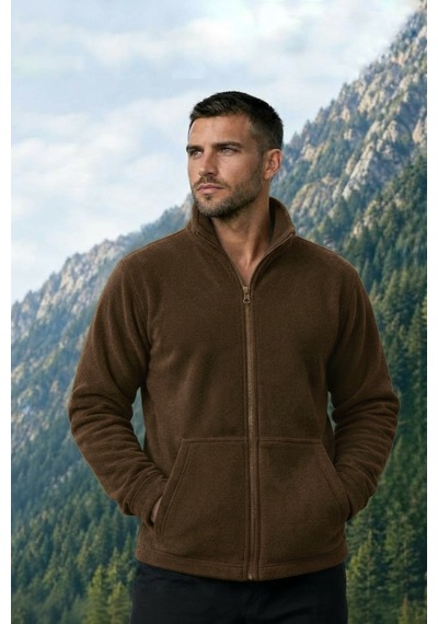 Givoria Erkek Kışlık Fermuarlı Cepli Polar Hırka Outdoor Kahverengi Kahverengi