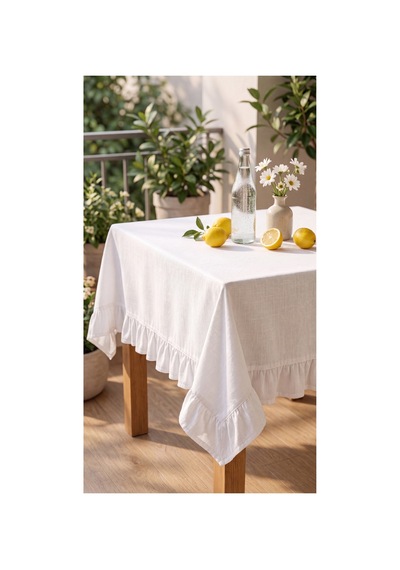 Fırfırlı Ranforce Kumaş Masa Örtüsü Beyaz - 719735433 Beyaz