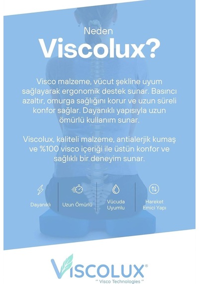 Coccyx Ortopedik Oturma Minderi - Visco Kuyruk Sokumu Minderi Hemeroid Mavi 44x36x9,5 Diğer