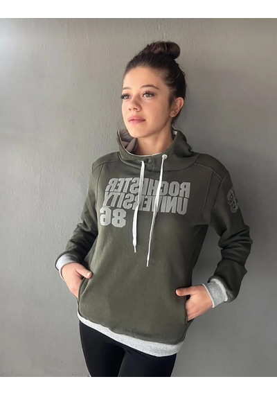Kapüşonlu Haki Yeşil Unisex Sweat Haki