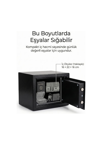 4berry Dijital Şifreli Elektronik Kasa Metal Gövdeli, Duvara Sabitlenebilir Güvenlik Kasası