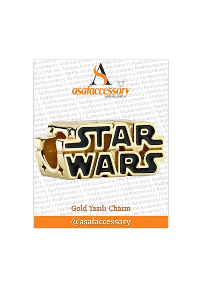 Star Wars Gold Yazılı Charm Gümüş