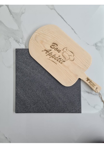 Doğal Bazalt Fırın Pişirme Taşı & Ahşap Fırın Küreği 30X30 + Kürek