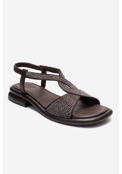 Luvishoes Aurora Kahverengi Hakiki Deri Taşlı Kadın Sandalet Kahverengi