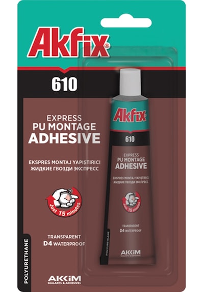 Akfıx 610 Pu Expres Montaj Yapıştırıcı 50ml Sıvı Çivi Şeffaf Şeffaf