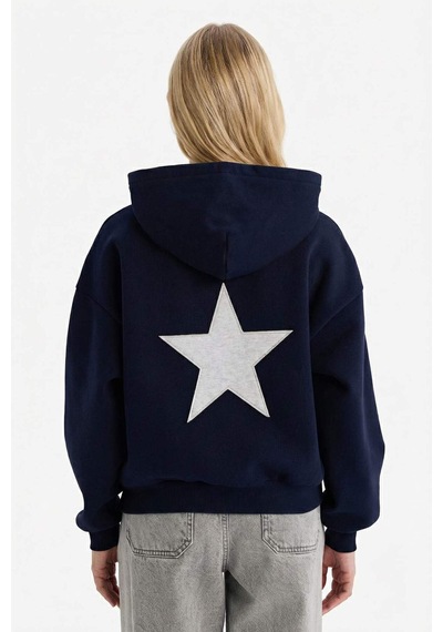 Defacto Oversize Geniş Kalıp Kapüşonlu Kalın Kumaş Sweatshirt G7628ax25cwnv1 Lacivert-nv1