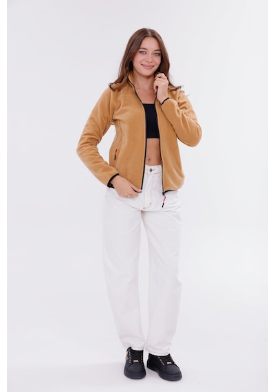 Monox Kadın Slim Fit Tam Fermuarlı Polar Ceket Kahve
