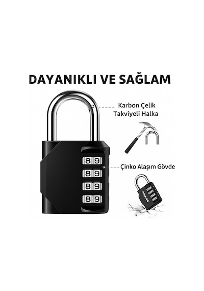 Omniax 4 Haneli Şifreli Asma Kilit Çelik Halkalı - Dolap/bavul/spor Çantası/spor Salonu Kilidi