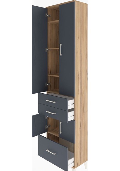 Arges Dolap 5 Raflı 3 Çekmeceli 4 Kapaklı 60x30x243 Çam-antrasit Çam