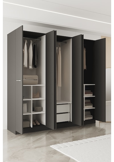 Aeka Ae-2191 Hisar Aynalı 6 Kapaklı Çok Bölmeli Askılı Ve Raflı Geniş Hacimli Gardırop 210x210 Cm Antrasit - Antrasit Aeka Ae-2191 Hisar Aynalı 6 Kapaklı Çok Bölmeli Askılı Ve Raflı Geniş Hacimli Gardırop 210x210 Cm Antrasit - Antrasit