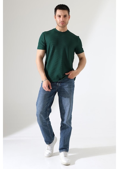 Erkek Fitilli Slim Fit Bisiklet Yaka Düz Renk T-shirt YESIL