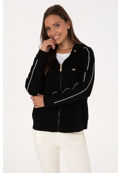U.S. Polo Assn. Kadın Siyah Fermuarlı Kapüşonlu sweatshirt 50314187-VR046