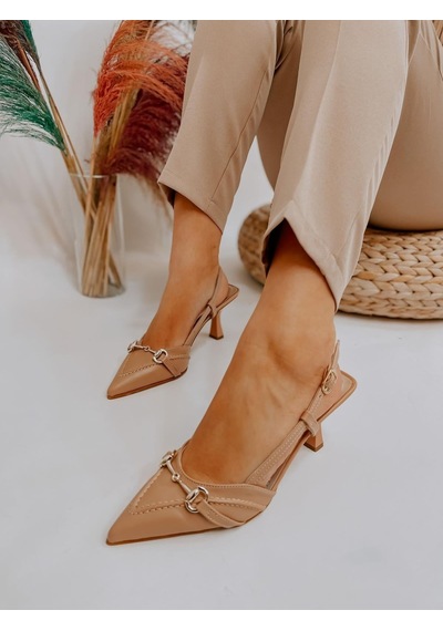 Ervanın Butiği Ten Deri Moss Toka Detay Kadın Stiletto-3539