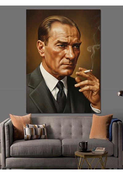 Ahşap Tablo Sigara İçen Atatürk Portresi