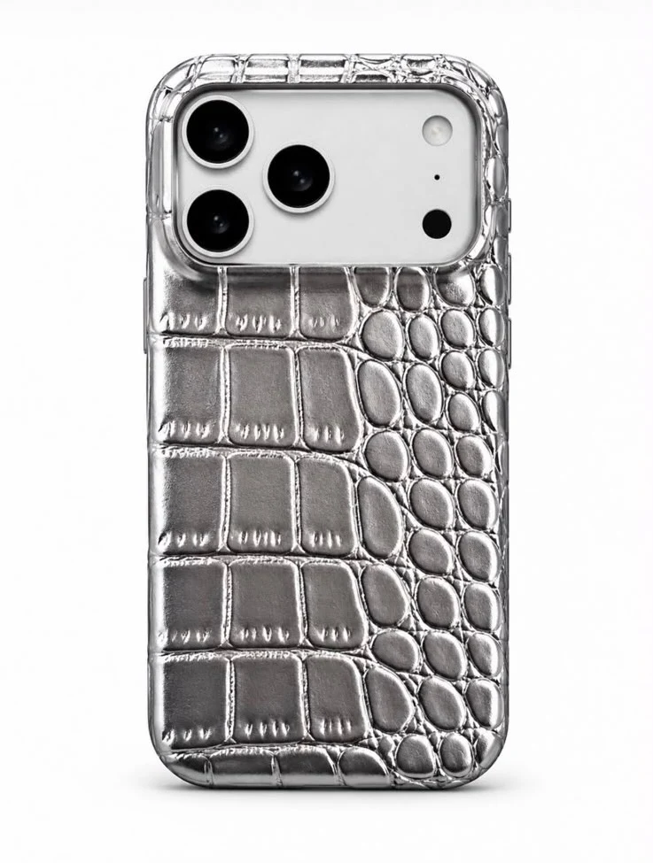 Apple iPhone Uyumlu Kabarık Parlak Deri Kılıf Gümüş