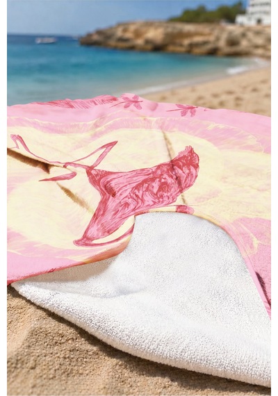 Flamingo Temalı Tropikal Plaj Havlusu - Pembe Marine Egzotik Havuz Deniz Banyo Sahil Örtüsü Eski Porselen