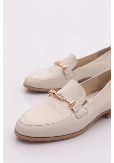 Mammamia D24ya-3470 Kadın Deri Loafer Ayakkabı Kemik Pen-crema