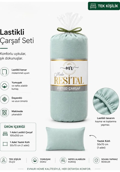 Resital Lastilki Çarşaf Seti Tek Kişilik Su Yeşili