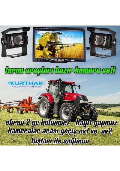 Tarımsal Araç 7 İnç Monitör 2 Adet Kamera Seti 12 24 Volt