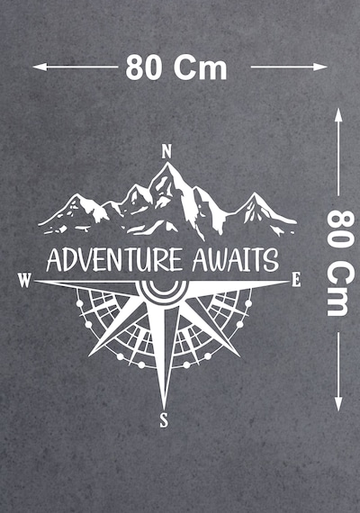 Pusula Adventure Awaits Sticker - Araba Oto Motosiklet Karavan Araç Sticker - 00337 80x80 Cm