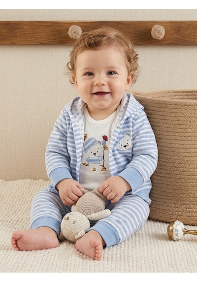 Nayinom Baby Nayinom 1230 Çizgili Ayıcık 3'lü Bebek Takımı - Mavi/beyaz