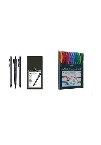 Faber Castell Okul Ve Sınav Seti 1425 Tükenmez Kalem 10 Renk Ve 3 Adet Econ 0.7 Uçlu Kalem Çok Renkli