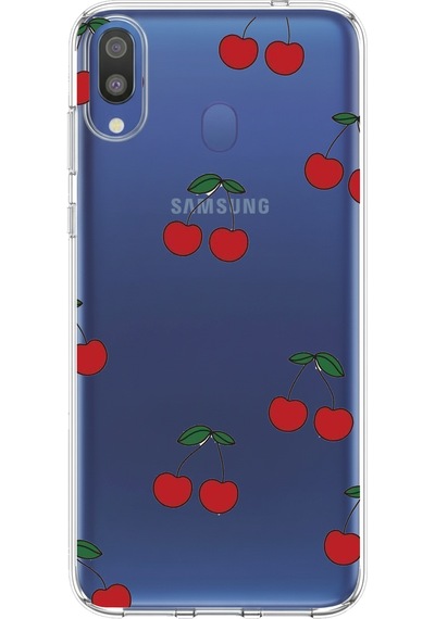 Samsung Galaxy M20 Uyumlu Kirazlar Tasarımlı Baskılı Silikon Kılıf Renkli