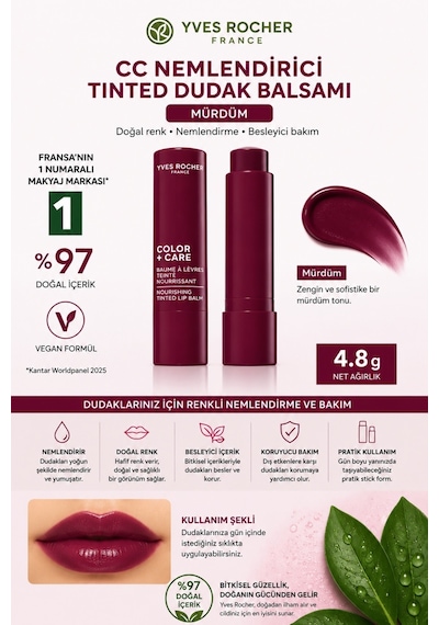 8 Saat Etkili Besleyici Doğal Renklendirici Vegan Dudak Balsamı Mürdüm - 4.8 G
