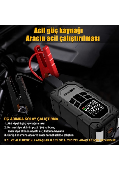 4in1 Akü Takviye Ateşleyici Lastik Şişirme Kompresörü Powerbank Led Işık 150 Psı 8000mah