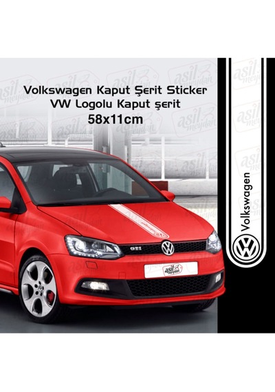 Volkswagen İçin Uyumlu Aksesuar Oto Kaput Şerit Sticker Vw Logolu Beyaz 58 11 Cm