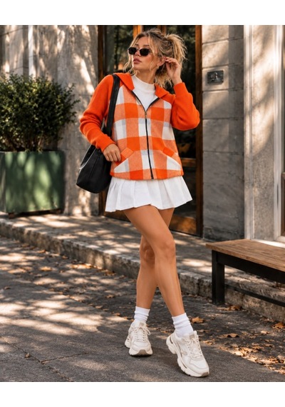 Butik İstanbul Kareli Desenli, Fermuarlı Ve Kapüşonlu Kolu Trko Turuncu Hırka/ceket Turuncu-beyaz Butik İstanbul Kareli Desenli, Fermuarlı Ve Kapüşonlu Kolu Trko Turuncu Hırka/ceket Turuncu-beyaz