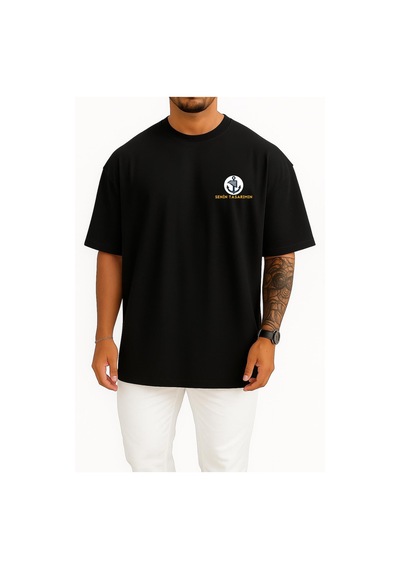 Bahriyeli Collection Oversize Kişiye Özel - Kendin Tasarla Cep Tasarımlı Unisex T-shirt SIYAH