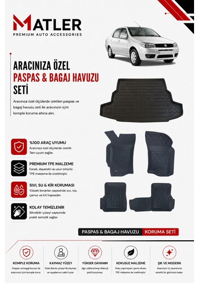 Fiat Albea 2012 Model 4d Ekstra Havuzlu Paspas Ve Bagaj Havuzu Set