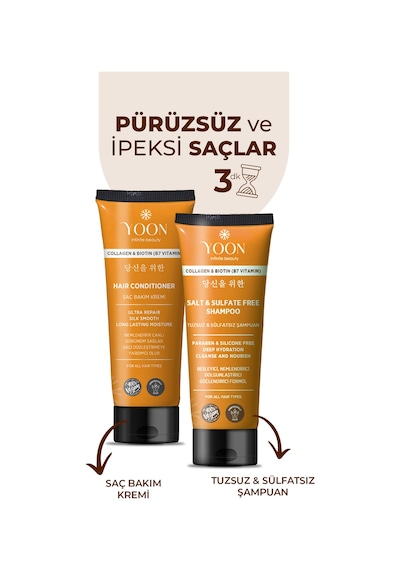 Yoon 2'li Sülfatsız Kolajen Biotinli Vegan Tuzsuz Şampuan 250 ML + Saç Bakım Kremi 200 ML