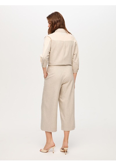 Faik Sönmez Beli Lastikli Comfort Fit Keten Karışımlı Capri S26cpr009 Us26cpr00972 Taş