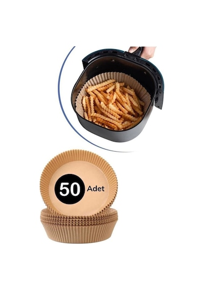 50 Adet Air Fryer Pişirme Kağıdı Tek Kullanımlık Hava Fritöz Yağ Geçirmez Yapışmaz Tabak Model Kahverengi