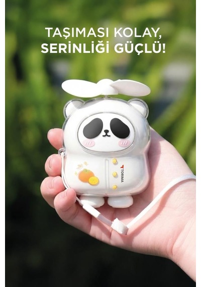 Şarjlı El Vantilatörü Panda Figürlü Taşınabilir Mini Masa Fanı F69 Beyaz