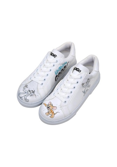 Kadın Vegan Deri Beyaz Sneakers - Warner Bros Up-to-no-good Tasarım Çok Renkli