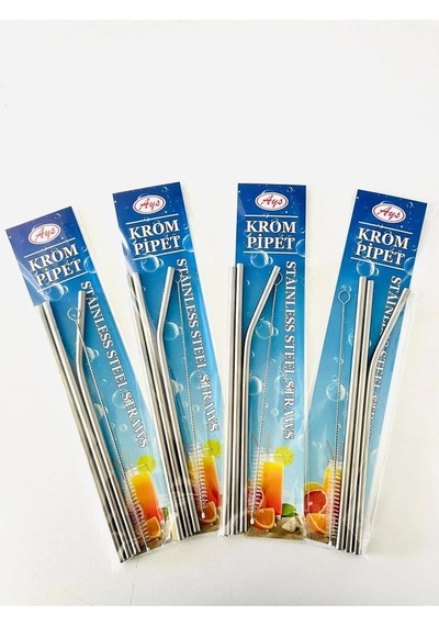 Krom Pipet - Paslanmaz Çelik - 4 Parça - Fırçalı - Metal Pipet Seti