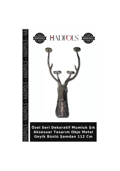 Özel Seri Dekoratif Mumluk Şık Aksesuar Tasarım Obje Metal Geyik Büstü Şamdan 112 Cm