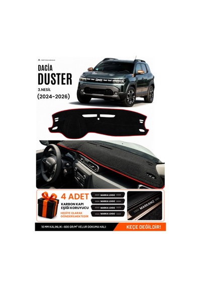 Dacia Duster 3 Nesil 2024-2026 Uyumlu Torpido Örtüsü, Torpido Kılıfı - Siyah Kırmızı